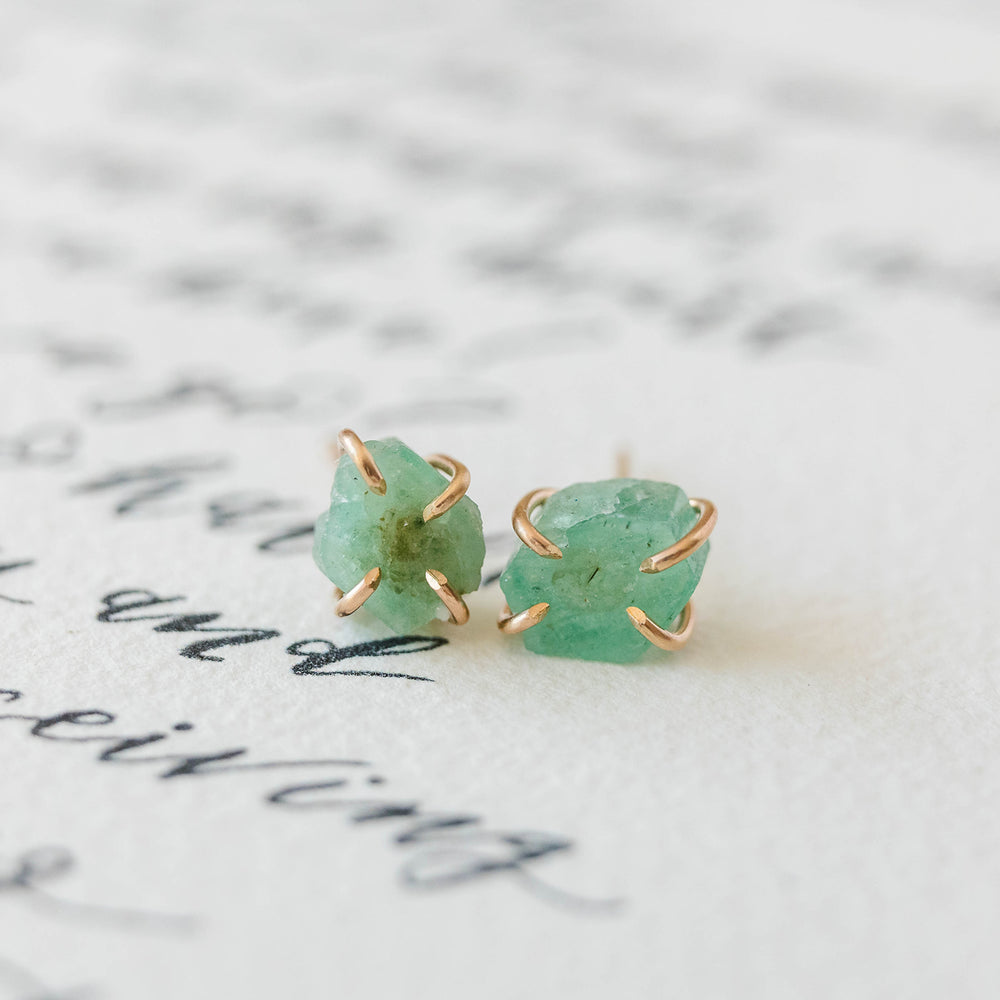 Raw Ethiopian emerald gemstone stud earrings