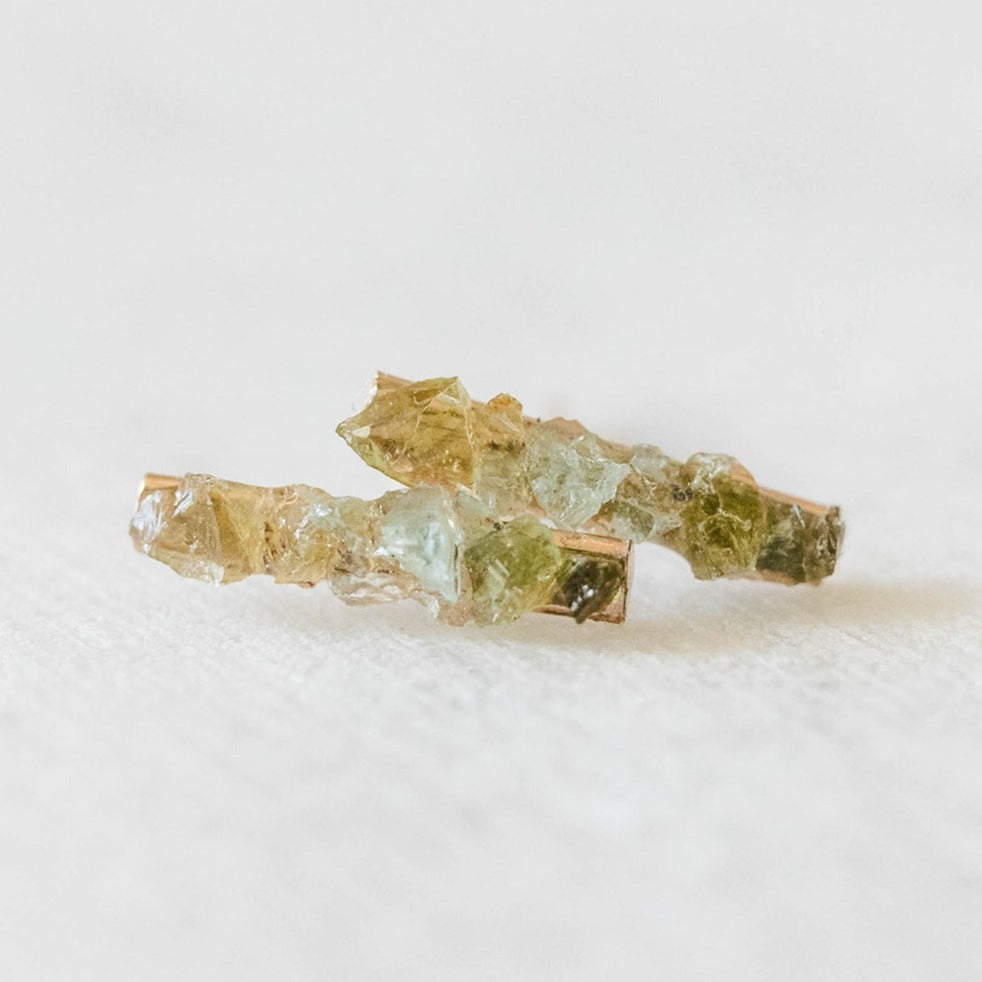
            
                Load image into Gallery viewer, Green ombre raw gemstone mosaic bar studs
            
        