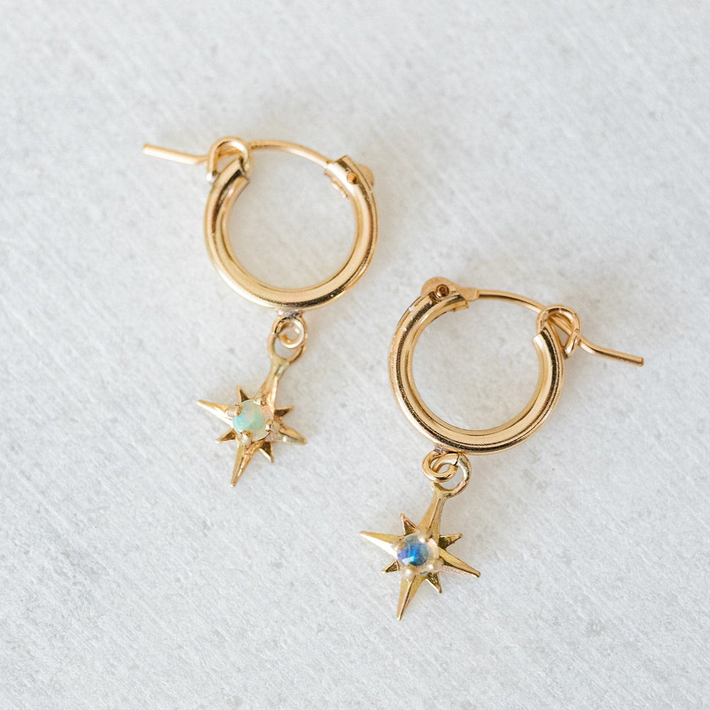 Ethiopian opal faraway star huggie hoop earrings