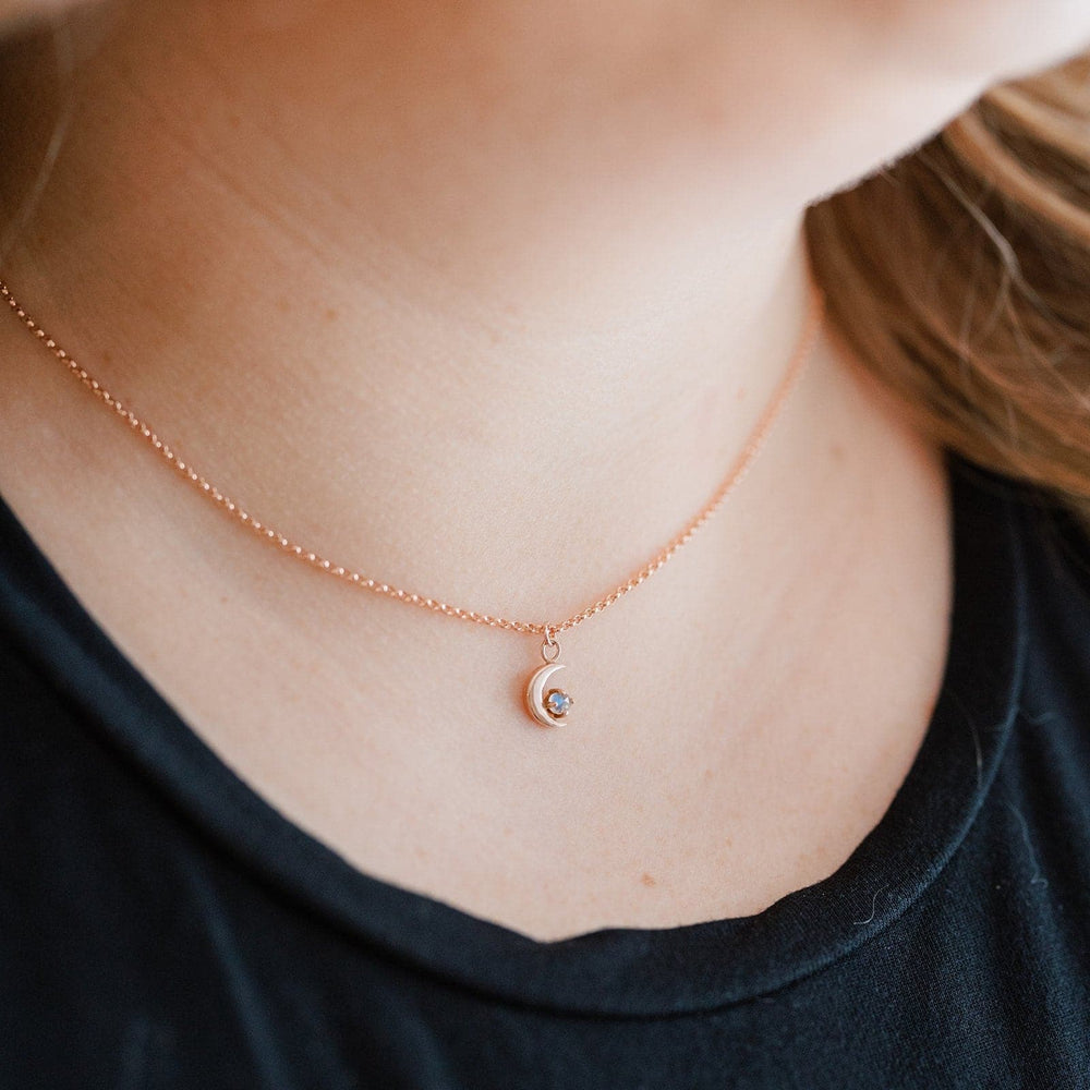 
            
                Load image into Gallery viewer, Crescent moon moonstone gemstone charm necklace - luxe.zen
            
        