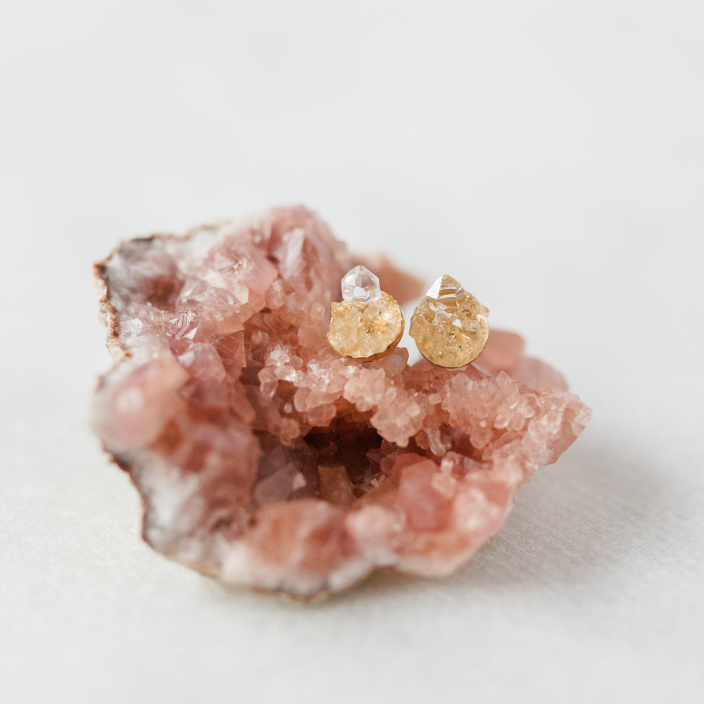 Raw herkimer diamond mosaic gemstone stud earrings - luxe.zen