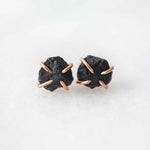 Raw black tourmaline gemstone stud earrings - luxe.zen