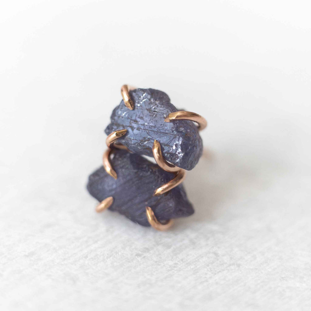 Raw purple sapphire gemstone stud earrings