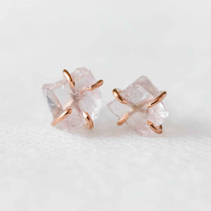 Raw rose quartz gemstone stud earrings - luxe.zen