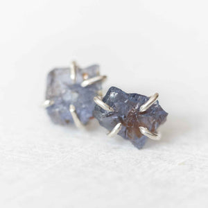 Raw blue sapphire gemstone stud earrings