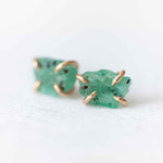Raw Tanzanian emerald gemstone stud earrings - luxe.zen